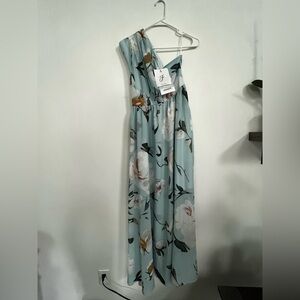 Floral One-Shoulder Maxi Dress - Light Aqua